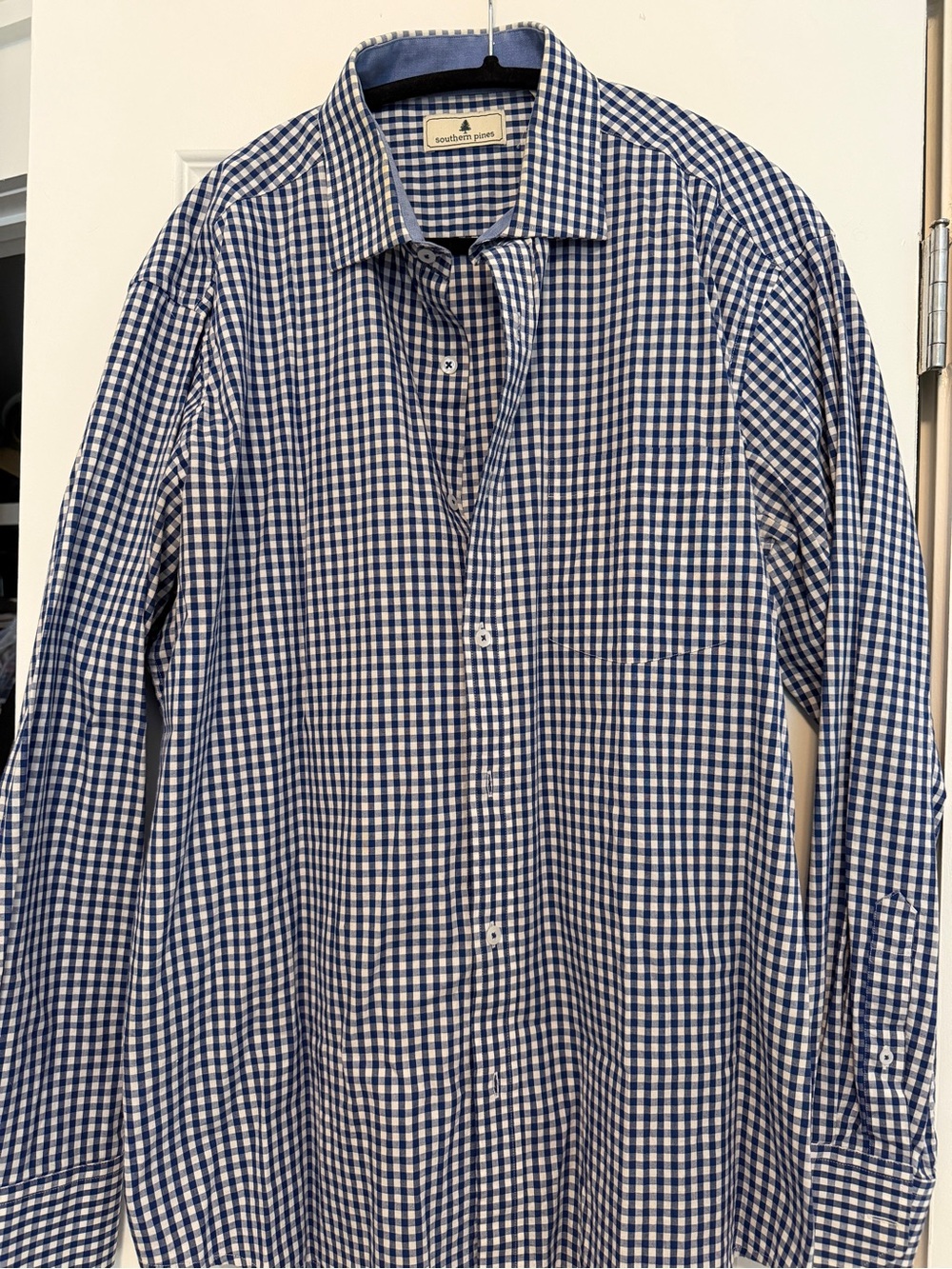 Men's Blue and White Gingham Dress Shirt - Classic Button-Down